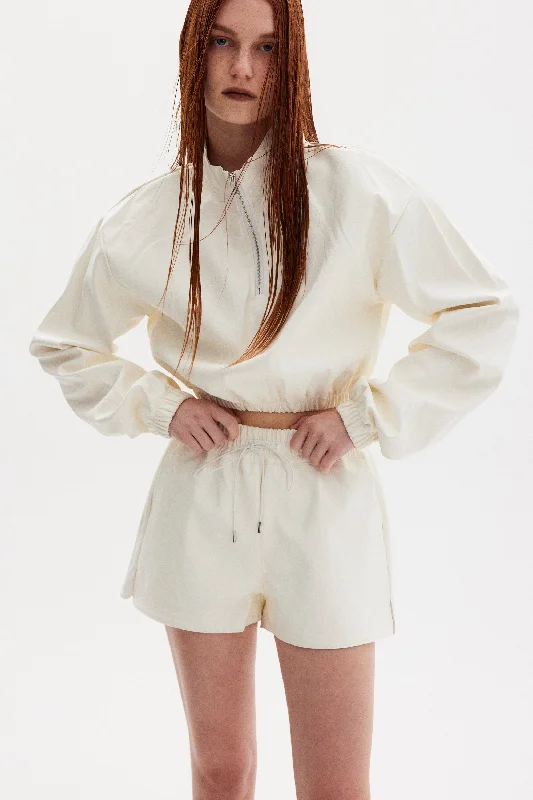 Plush Bomber Leather Top, Cream